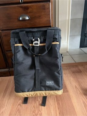 Eddie Bauer Black with Tan Accent Roll-Top Backpack